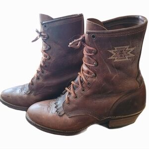 Abilene Brown Leather Lace-Up Boots   Size 8.5D Men Women 10 Western Core